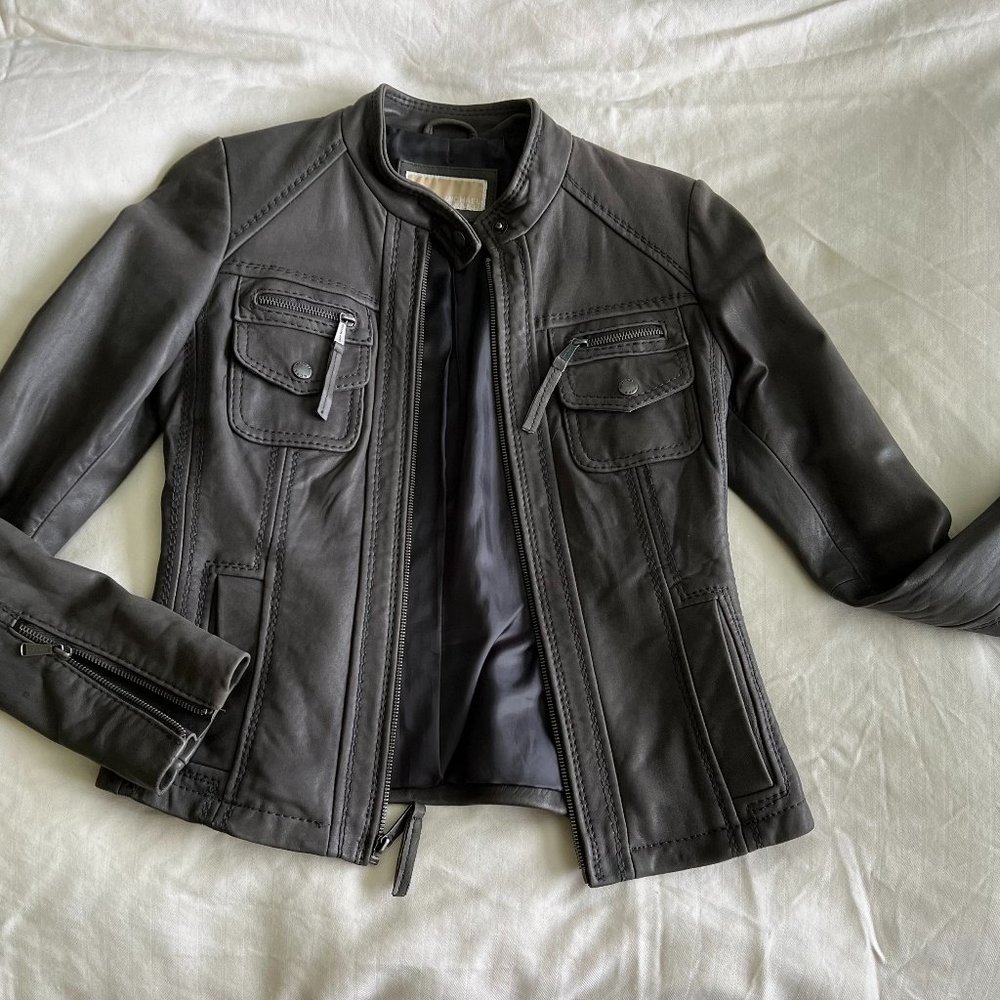 Michael Kors gray leather jacket